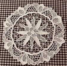 Sardinian Vintage Hand Made Doily Embroidery on Needle Netting 8 1/2