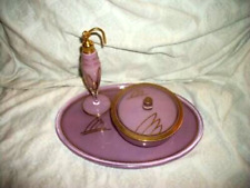 ART DECO DEVILBISS DELUXE GLASS ATOMIZER VANITY SET TRAY LAVENDER GILT 1920s picture