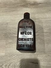 Antique The Maltine Mfg Co Chemists New York Amber Glass Bottle Embossed 7.5