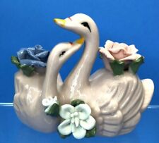 Vintage Sophia Ann Pink Swans Figurine Mother Daughter Blue White Flowers  3.5