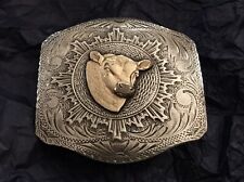 Rare Antique Starburst Keyston Style Sterling Silver Gold Cow Cattle Belt Buckle picture