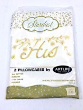 VINTAGE ARTLIN FIFTH AVENUE GOLD EMBROIDERED HIS & HERS PILLOWCASES ~ COTTON NEW picture