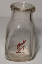 Old Vintage 1947 Christie Dairy Houston Missouri Milk Bottle Half Pint Pyroglaze picture