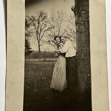 Vintage/Antique RPPC Real Photograph Postcard Happy Couple Man & Woman Tree picture