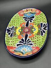 Mexican Talavera Dinnerware Handpainted Dish Bowl Lead Free Floral Cobalt Shelf picture