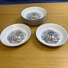 8 Avon 1981 Currier & Ives Winter Scene 7 1/2” Coupe Soup Bowls - Japan picture
