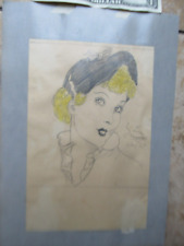 2 LG Original Antique Hand Done COLOR Fashion Drawing, Dated 1937, WOMAN, Artist picture