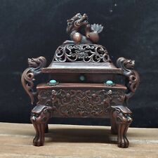 Chinese Rare Old red copper handmade God beast incense burner Qianlong Year picture