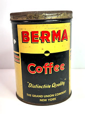 Vintage Berma Coffee 1 pound tin can Grand Union Company New York collectible picture