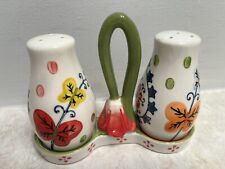 Pier 1 Butterflies Paisley Floral Salt & Pepper Shakers With Caddy 3.5