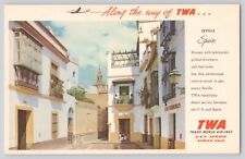 Postcard TWA Trans World Airlines Issue Seville Spain Street View Linen Unposted picture