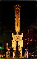 Postcard Chicago Illinois Water Tower At Night Michigan Ave. Vintage Unposted picture