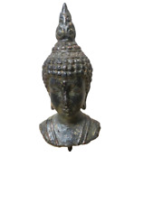 Vintage Heavy Metal Bodhisattva Buddha Head On Pedestal Religion 17