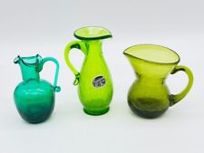 Lot of 3 Vintage KANAWHA Green Crackle Glass Ewer Pitcher Creamers Original Tag picture
