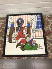 ANTIQUE VINTAGE CHRISTMAS SANTA CLAUS FRAMED TAPESTRY 19 7/8 X 17 1/4 X 1” picture