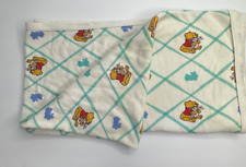 VTG Winnie The Pooh Baby Blanket Cotton Lightweight Bunnies Teal Checkered picture