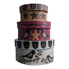  Primitive Crow Set Of 3 Paper Mache Oval Stacking Nesting Boxes Stars And Birds picture