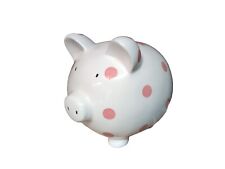 Vintage Huge White with Pink Polka Dotted Piggy Bank Cash Money Records Coins picture