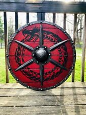 Medieval RED Ouroboros Battleworn Viking Shield picture
