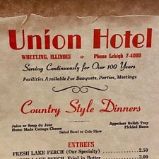 1964 Union Hotel Restaurant Country Style Dinner Souvenir Menu Wheeling Illinois picture