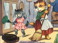 Cat Postcard Anthropomorphic Dressed French Family Housework Inconvenience C1945 picture