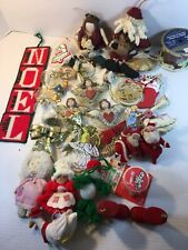Lot of 37 Vintage Christmas Ornaments Santa Angels Ribbon and Much More picture