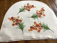 Vintage 1930s Hand Embroidered Cream Linen Tea Cozy Cosy Cover picture