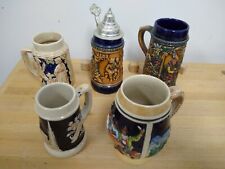 5 German Vintage Steins, Gerz, WW, Small Beer Mugs, Very Good Condition picture