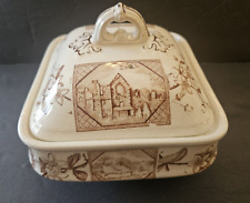 Antique Aesthetic Movement Brown Transferware Tureen  Butter Covered Dish 1890's picture