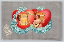 My Hearts Gift Valentine's Day Love Floral Music Embossed ANTIQUE Postcard picture