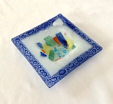 Vintage MCM Handcrafted Fused Studio Art Glass Raindrops Dish picture