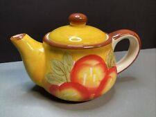 Vintage Yellow Ceramic Teapot With Apples And Grapes  5.5” picture