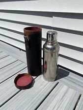 Vintage 1913 Stanley USA Made Ferrostat Thermos Cobalt Shiny Chrome Leather Case picture