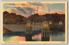 Boulder City, Nevada NV - Sunset At Boulder Dam - Vintage Postcard - Unposted picture