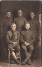 Military Real Photo RPPC Postcard Five Soldiers in Uniform / Studio Portrait picture