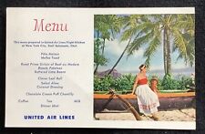 Vintage United Airlines Menu Honolulu Hawaii Postcard Antique picture