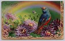 Postcard Best Wishes Bird with Rainbow Vintage PM 1911 The Weirs New Hampshire picture