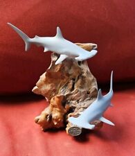 Vtg 1990s John Perry Hammerhead Shark Duo Art Sculpture Driftwood Base picture
