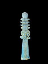 Goddess Hathor rare form with Djed Pillar symbol , One of a Kind Statuette picture