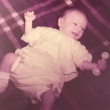 1950s Happy Toddler w/ Rattler Glass Plate Photo Slide Magic Lantern picture