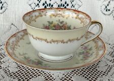 Rare VTG Noritake “MALONA” Lovely Cup & Saucer Set Red Edge Floral Bouquets EXC picture
