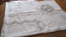 VTG LINEN TABLECLOTH HAND EMBROIDERY OPEN CUTWORK PUTTI picture