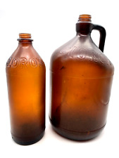 Vintage Glass Clorox Bottles Jug Embossed Amber Brown Set Of 2 picture