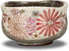 Kutani yaki ware porcelain Chawan Matcha Japanese tea bowl Flower painted F/S picture