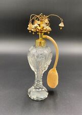 1960’s Vintage Bohemian Cut Crystal Perfume Bottle Atomizer w/Bells topper Czech picture