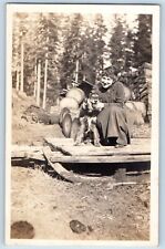 Woman Postcard RPPC Photo Collie Dog Logs Scene Field c1910's Unposted Antique picture