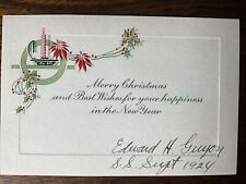 VTG Christmas Greeting Card 1924 Art Deo Candle Poinsettia  picture