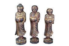 Vintage Burmese Thai Carved Gilded Figural Buddha Monk Statues 25