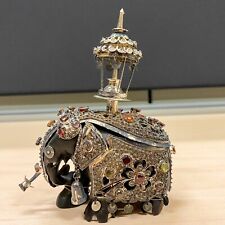 Sri Lankan Kandy Elephant Figurine Hand Made Metal Overlay Gems Gemstone Decor picture