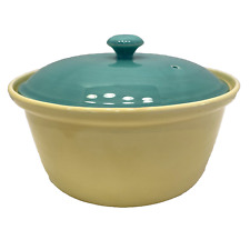 Vintage Ceramic Casserole Yellow w/Blue Cover Mid-Century Modern picture